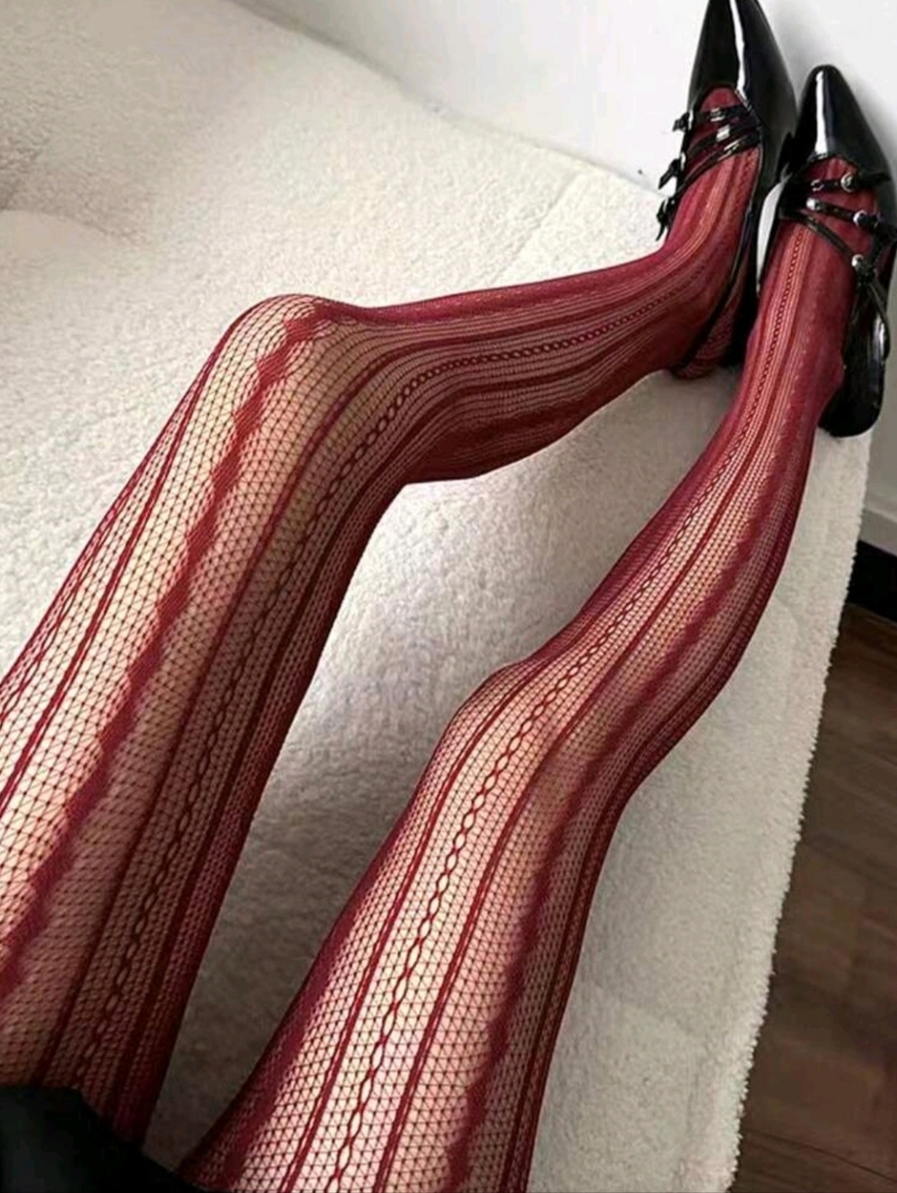 NWT Sexy Red Vintage Romantic Vertical Striped Openwork Hosiery Tights
